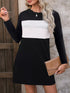 Plus Size Color Block Long Sleeve Casual Mini Dress
