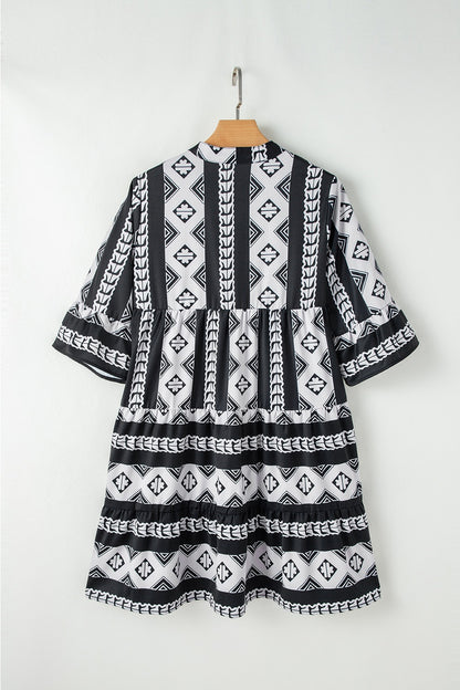 Geometric Print Ruffle Hem Mini Dress