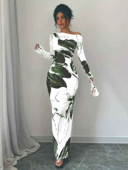 Floral Print One Shoulder Maxi Dress