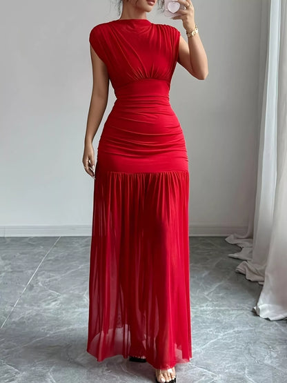 Ruched Cap Sleeve Maxi Dress