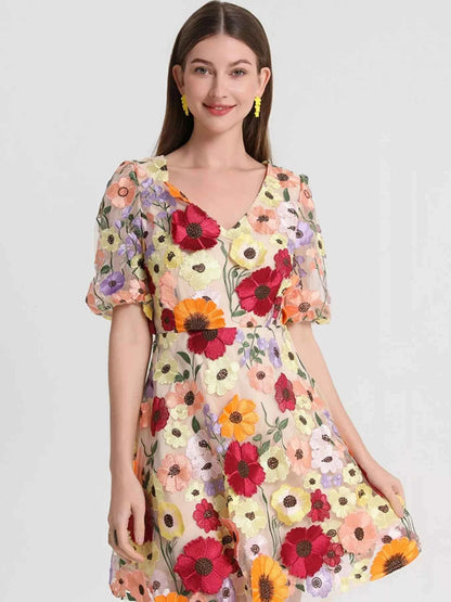 Plus Size Embroidered Floral V-Neck Mini Dress