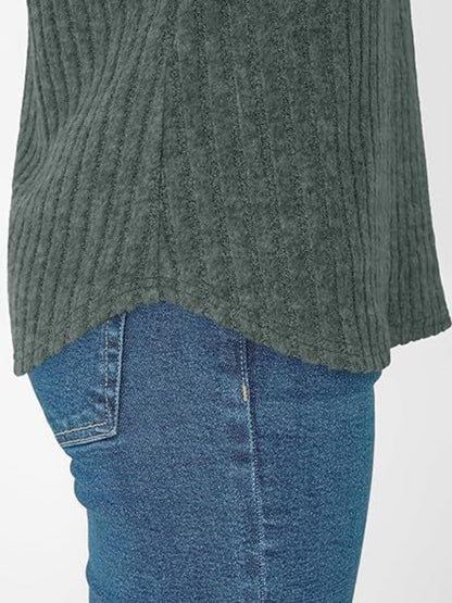 Ribbed Knit V-Neck Relaxed Fit T-Shirt