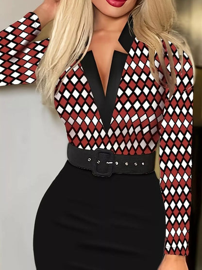 Full Size Notched Long Sleeve Dress Plus Size