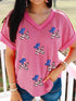 Twisted Rib Sequin Patriotic Balloon Dog V Neck Tee