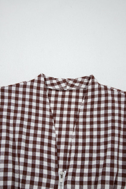 Gingham Zip-Front Midi Dress