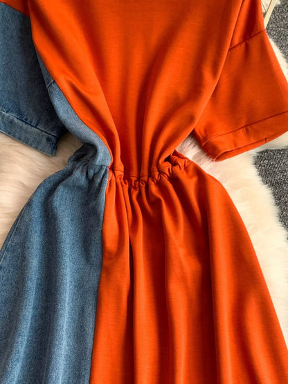 Color Block Short Sleeve Casual Dress