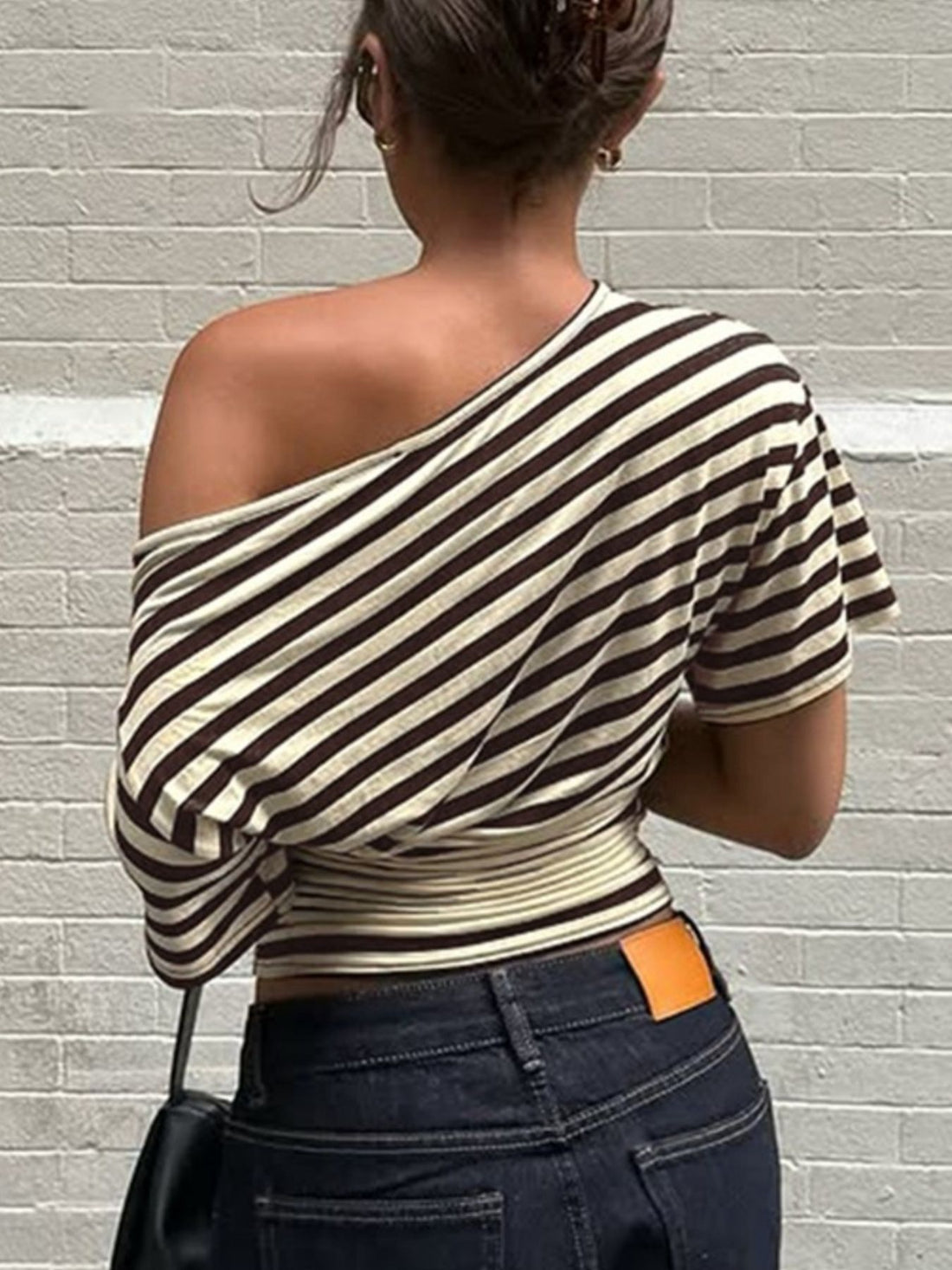 Striped One-Shoulder T-Shirt