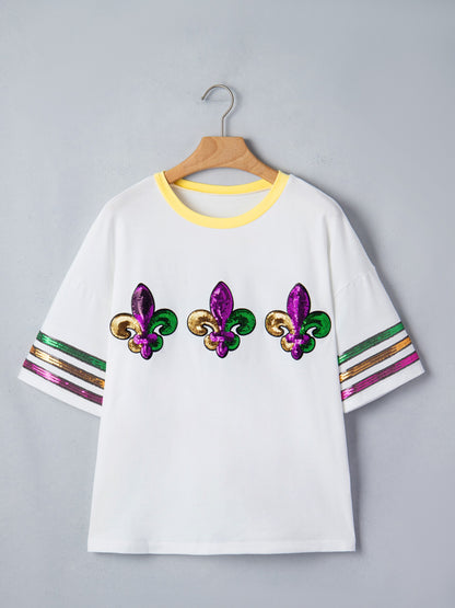 Sequin Mardi Gras Half Sleeve T Shirt