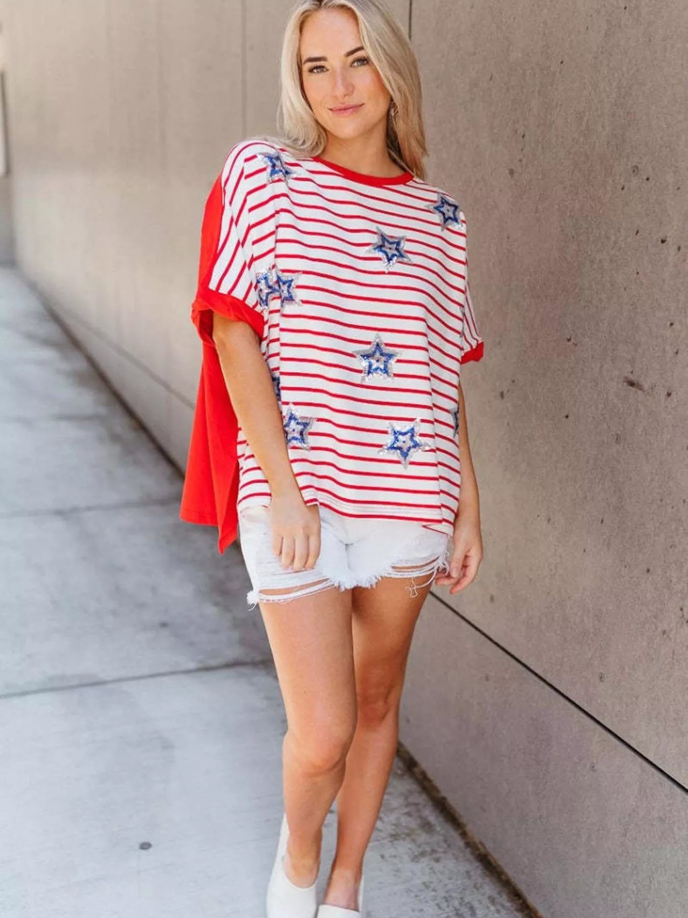 Striped Star Sequin Patriotic T Shirt