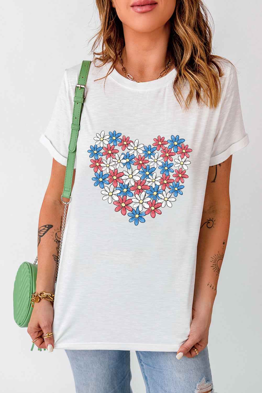 Flower Graphic Round Neck Short Sleeve T-Shirt - Lojy Shop