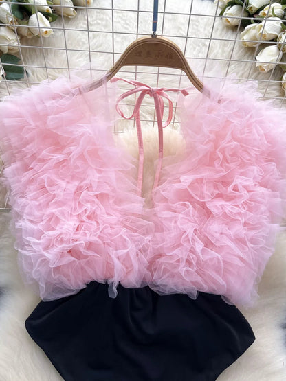 Ruffle Trim Sleeveless Bodysuit