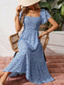 Floral Print Smocked Ruffle Sleeves Dress
