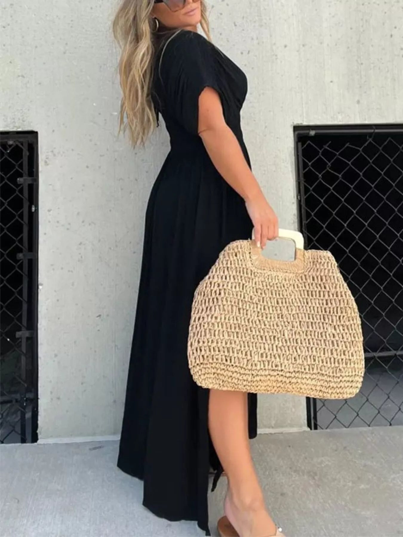 Full Size Slit V-Neck Smocked Waist Maxi Dress Plus Size