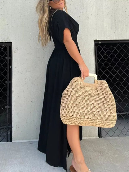 Full Size Slit V-Neck Smocked Waist Maxi Dress Plus Size