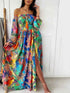 Slit Printed Off Shoulder Maxi Dress