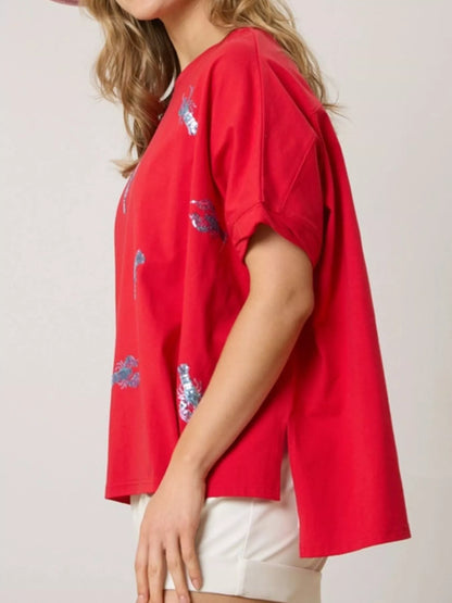 Sequin Lobster Round Neck T-Shirt