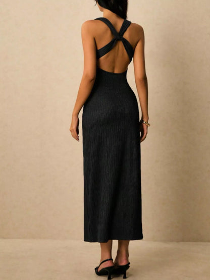 Sleeveless Ribbed Knit Midi Dress