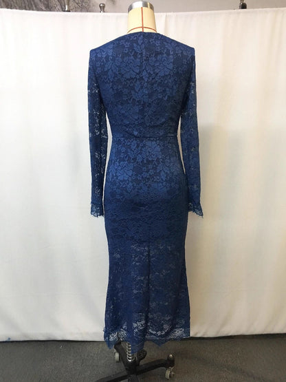 Full Size Lace Long Sleeve Midi Dress Plus Size