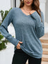 V-Neck Textured Knit Long Sleeve T-Shirt