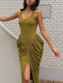Ruched Detail Slit Midi Dress