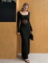 Sheer Mesh Panel Long Sleeve Maxi Dress