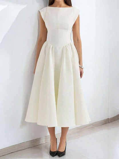 Full Size Cap Sleeve A-Line Midi Dress Plus Size