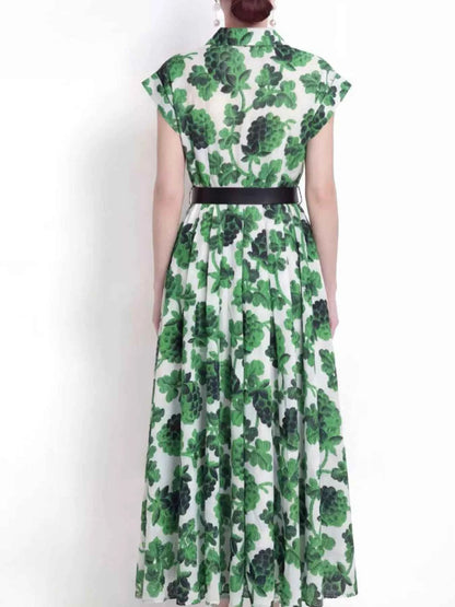 Printed Button Front Cap Sleeve Dress