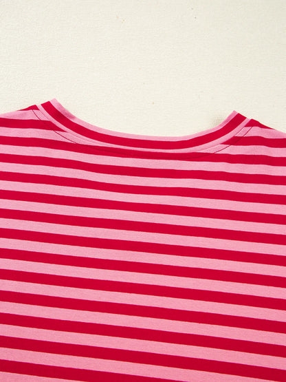 Contrast Striped Drop Shoulder V Neck Top