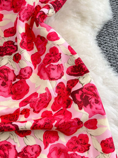 Floral Print Ruffle Trim Mini Dress