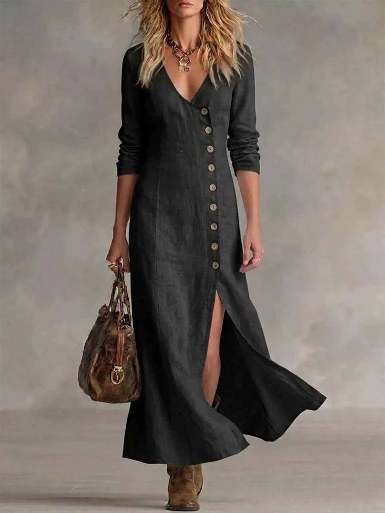 Full Size Button Front Slit Maxi Dress Plus Size