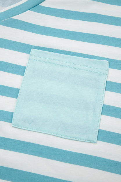 Stripe V Neck Patched Pocket Casual T Shirt