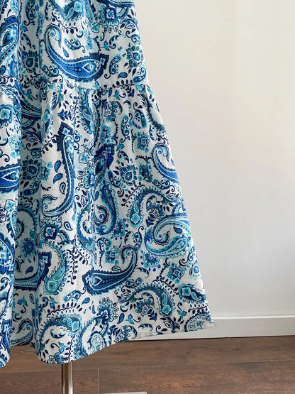 Plus Size Bohemian Paisley Print V-Neck Dress
