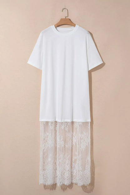 Lace Patchwork Casual T-Shirt Dress