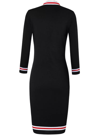 Striped Long Sleeve Bodycon Midi Dress