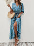 Paisley Print Half Sleeve Slit Midi Dress