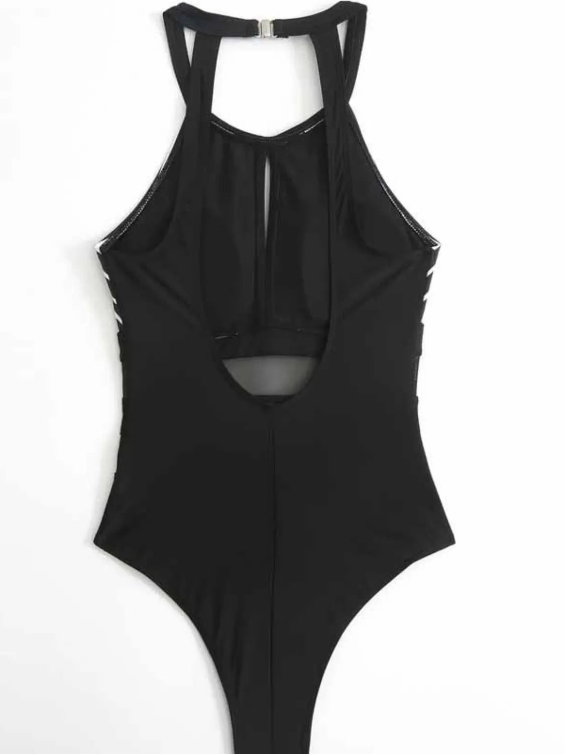 Mesh Detail Backless Striped One-Piece Swimsuit