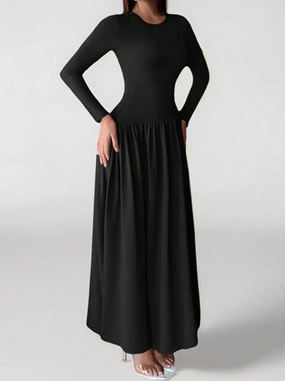Long Sleeve Ruched A-Line Maxi Dress