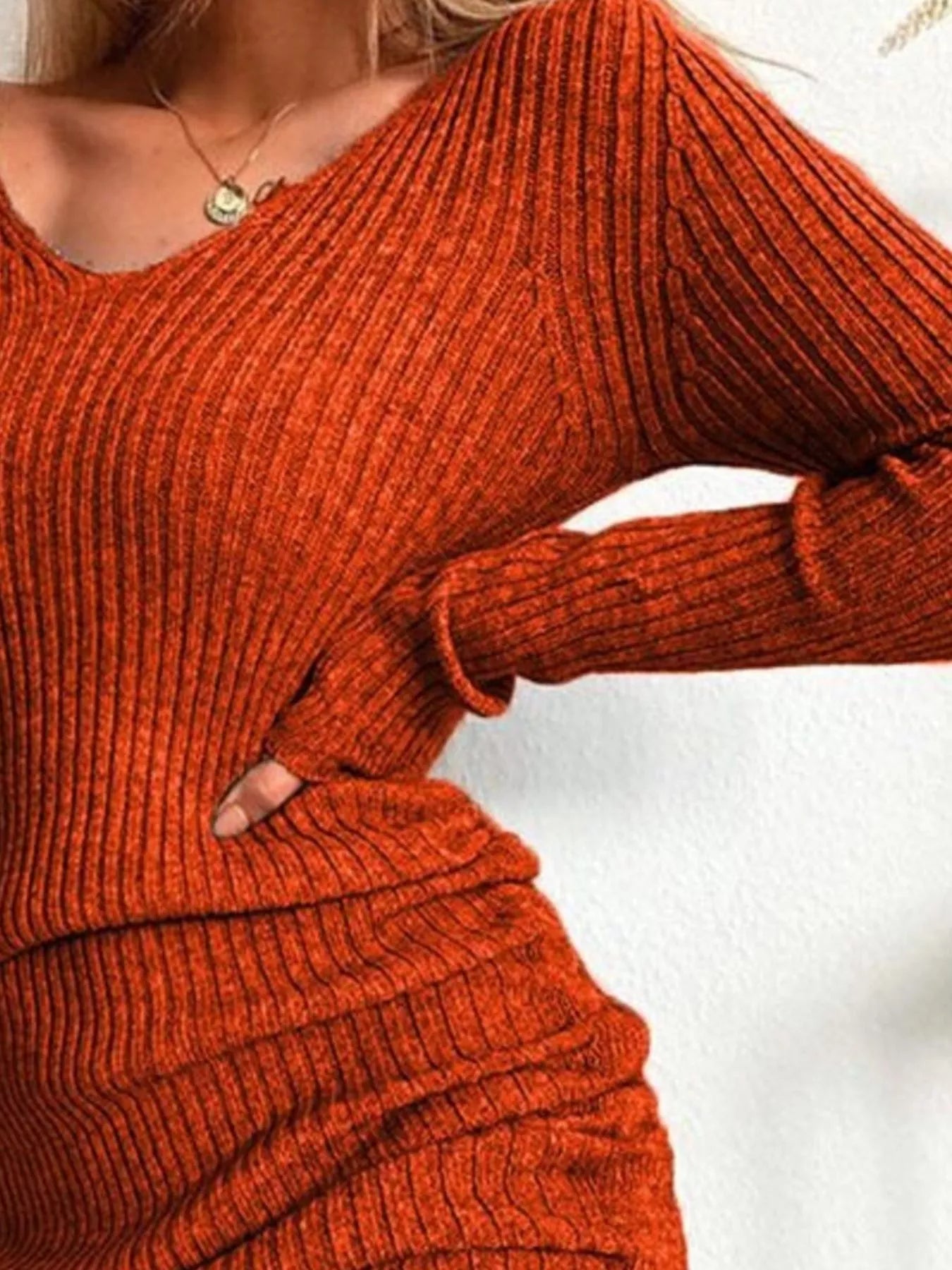 Full Size Ribbed Knit Drawstring Bodycon Sweater Dress Plus Size