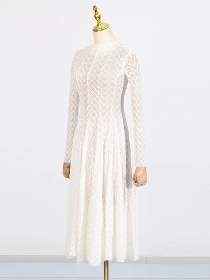 Lace Mock Neck Long Sleeve Maxi Dress
