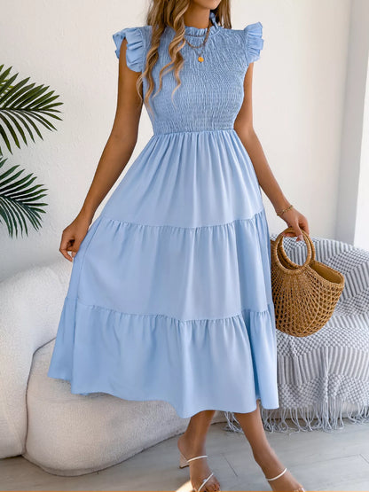 Smocked Ruffled Cap Sleeve Dress
