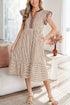 Stripe Plus Size Slit V Neck Tiered Flutter Sleeve Dress