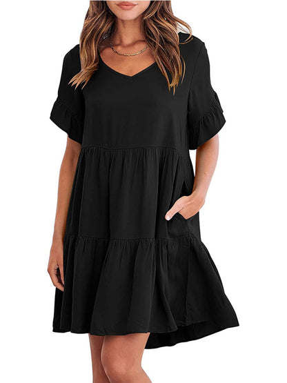 Ruffled Sleeve Tiered Mini Dress