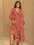Boho Floral Print Long Sleeve Midi Dress