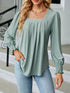 Pleated Square Neck Long Sleeve Top