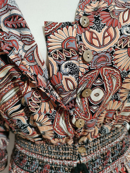 Paisley Print Half Sleeve Slit Midi Dress