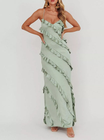 Ruffled Spaghetti Strap Maxi Dress