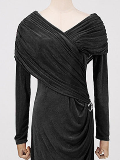 Ruched Draped Long Sleeve Maxi Dress