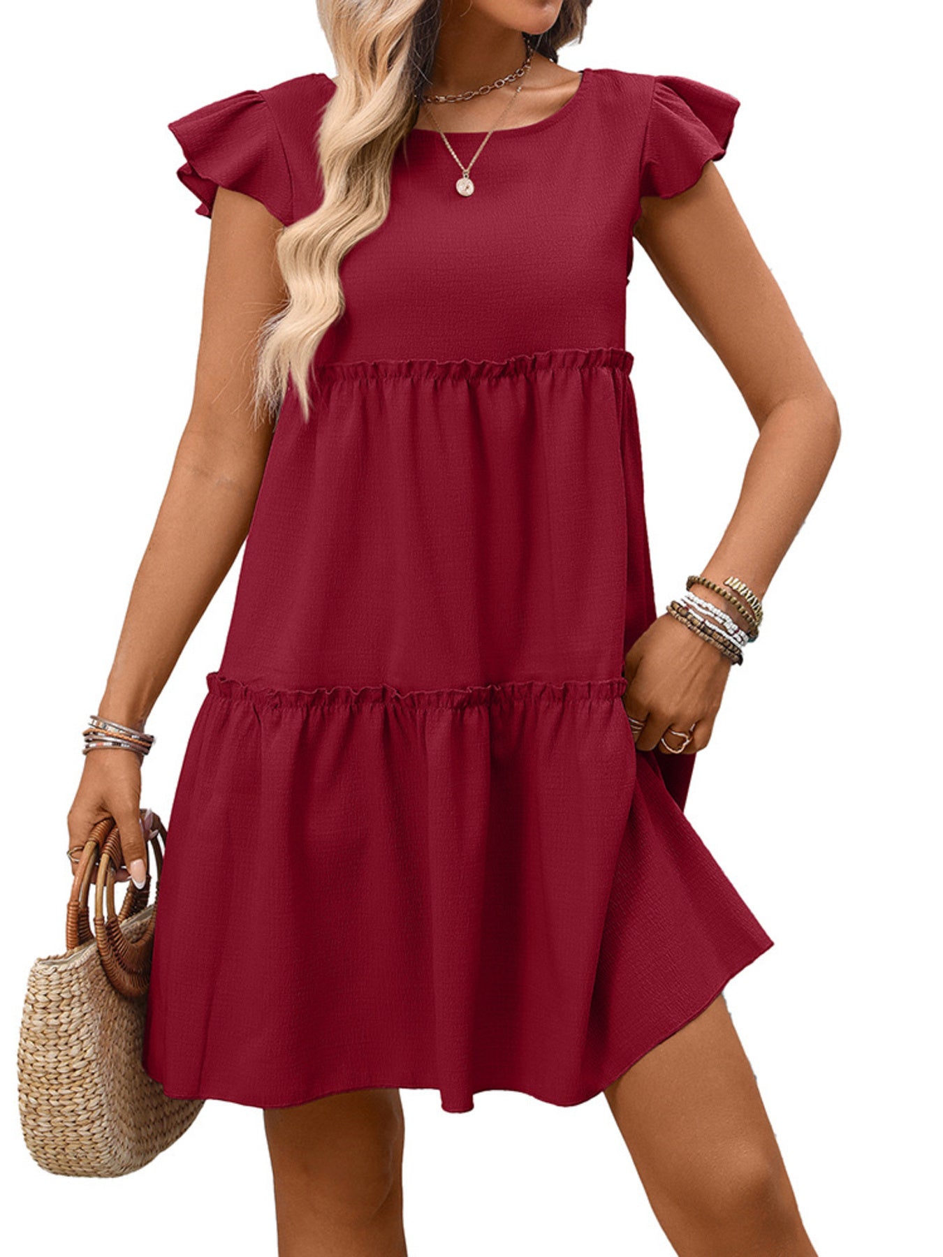 Ruffle Sleeve Tiered Mini Dress