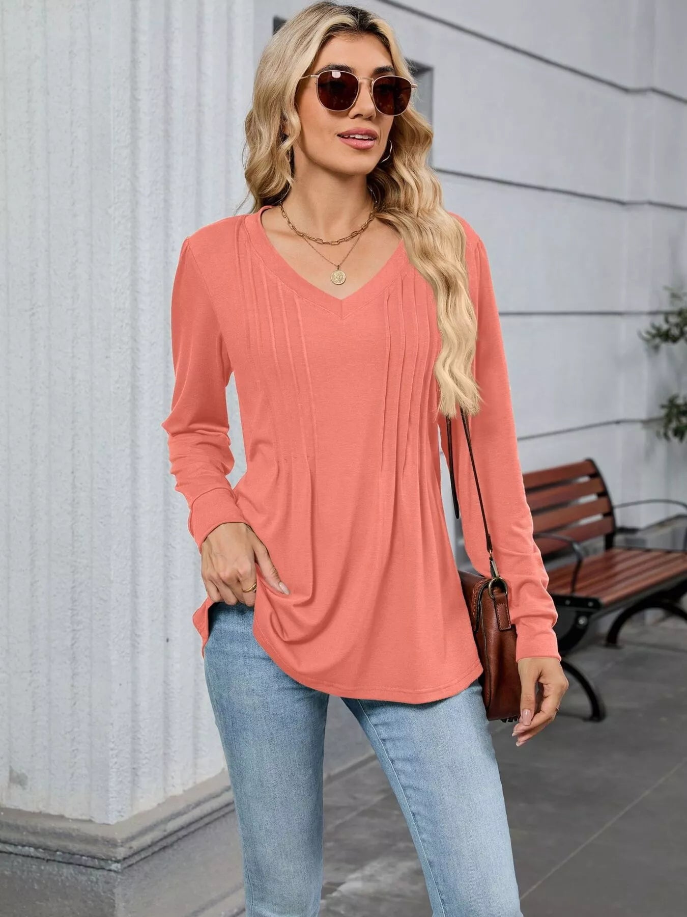 V-Neck Long Sleeve Relaxed Fit T-Shirt