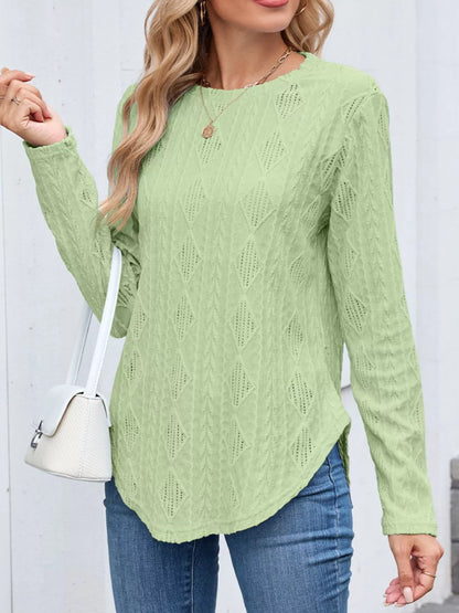 Openwork Textured Long Sleeve Top